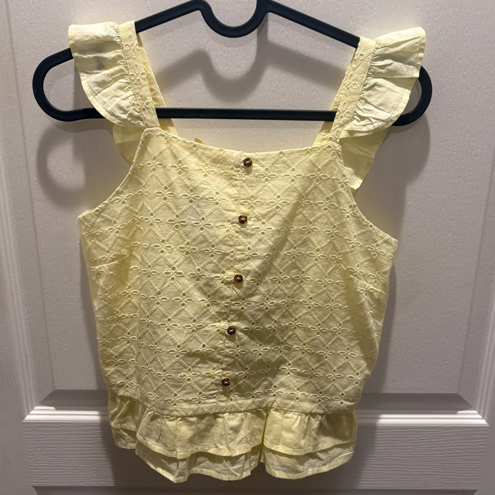Scotch & Soda Yellow eyelet Ruffled tank top for Teens Size 14 Organic Cotton